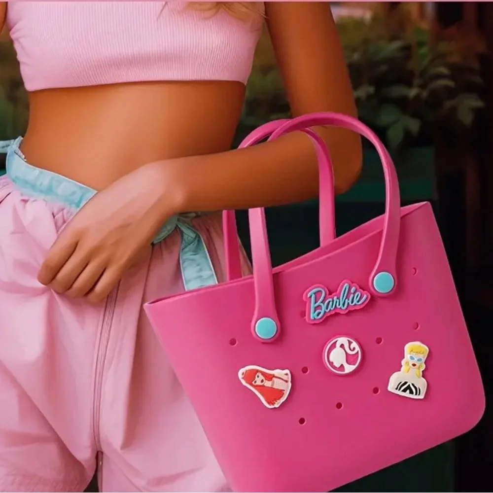 NWT MINISO Barbie Croc Tote bag! Adorable! Barbie embilishments - Picture 2 of 7